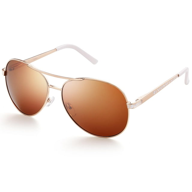 LotFancy Polarized Aviator Sunglasses for Women, UV400 Protection, Ultra Lightweight,Brown