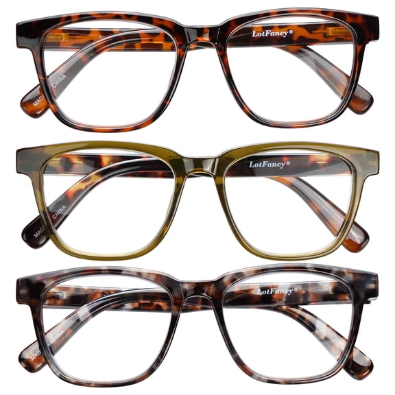LotFancy Reading Glasses for Women Men Blue Light Blocking, Spring Hinge Reader, +3.25, 3 Pack