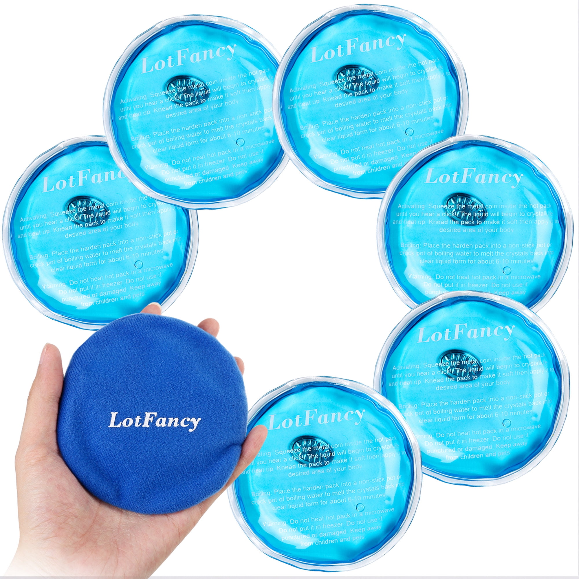 LotFancy Reusable Heat Pack, 6Pcs 4 in Gel Ice Heating Pads and 1 Wrap