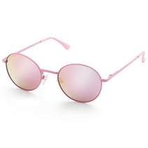LotFancy Round Mirrored Sunglasses for Kids, Hippie Steampunk Eyewear with Case,Pink