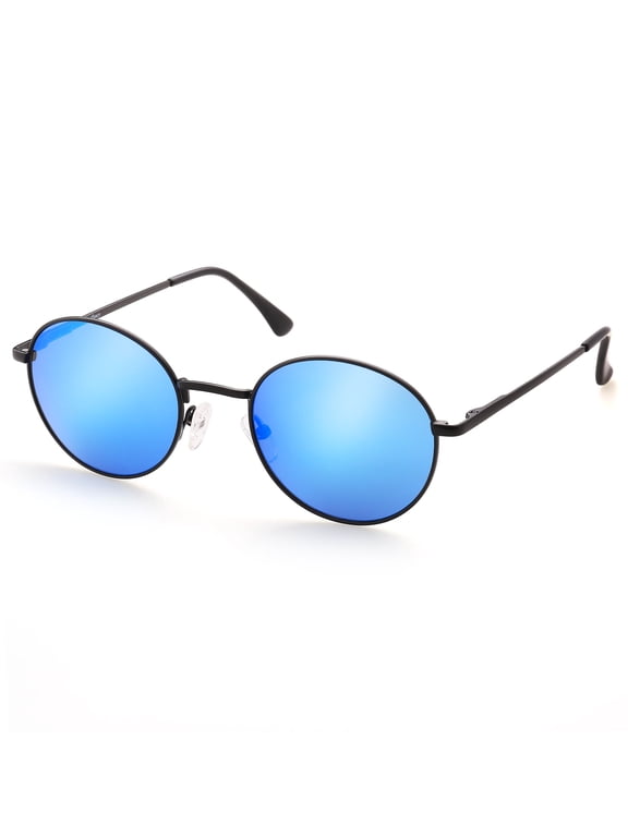 Round Mirrored Sunglasses with Case for Kids, Hippie Steampunk Eyewear for Age 3-12