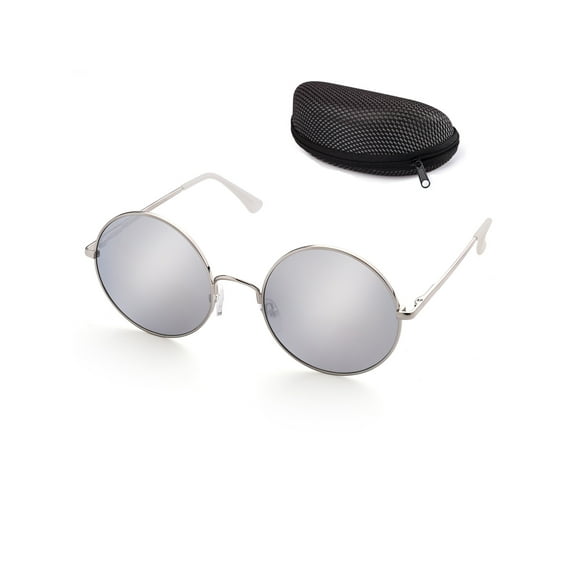 LotFancy Round Sunglasses for Women Female , Silver Mirrored, 55mm