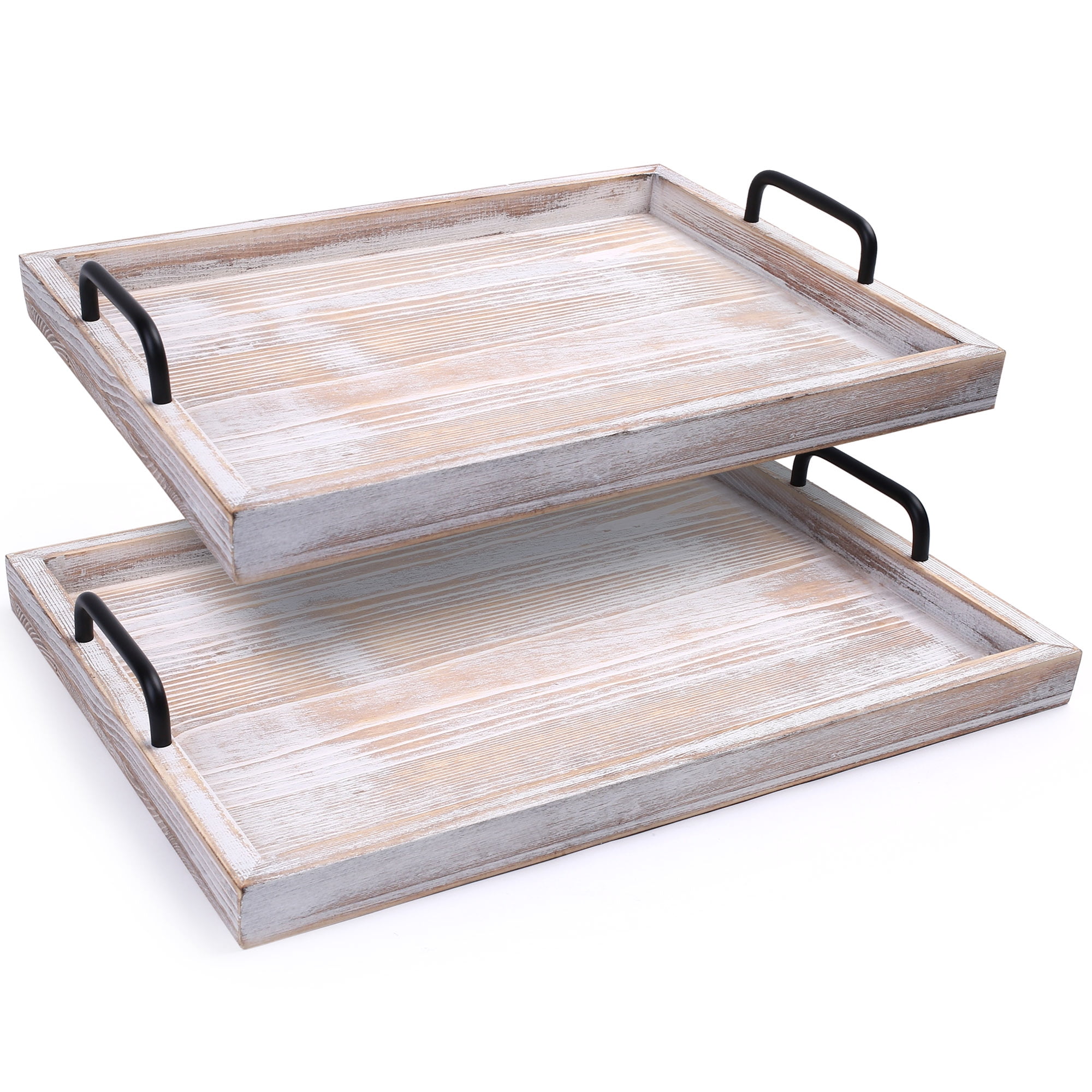 Better Homes & Gardens Rectangle Two-Tier Wood Serving Tray, 14.29