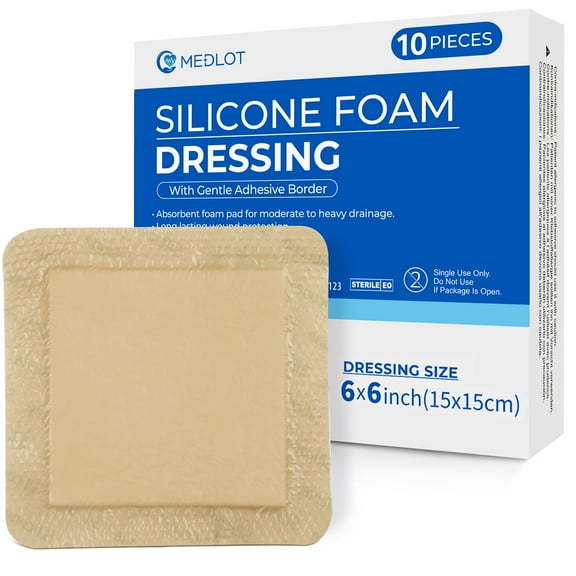 LotFancy Silicone Foam Dressing, 6x 6 in, 10 Count, Wound Dressing with Border, Bed Sores Bandage