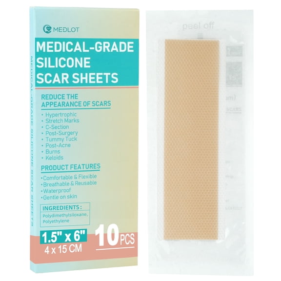 LotFancy Silicone Scar Sheets, 1.5 x 6in, 10 Silicone Scar Tape for C-Section, Keloid Bump, Burn, Acne