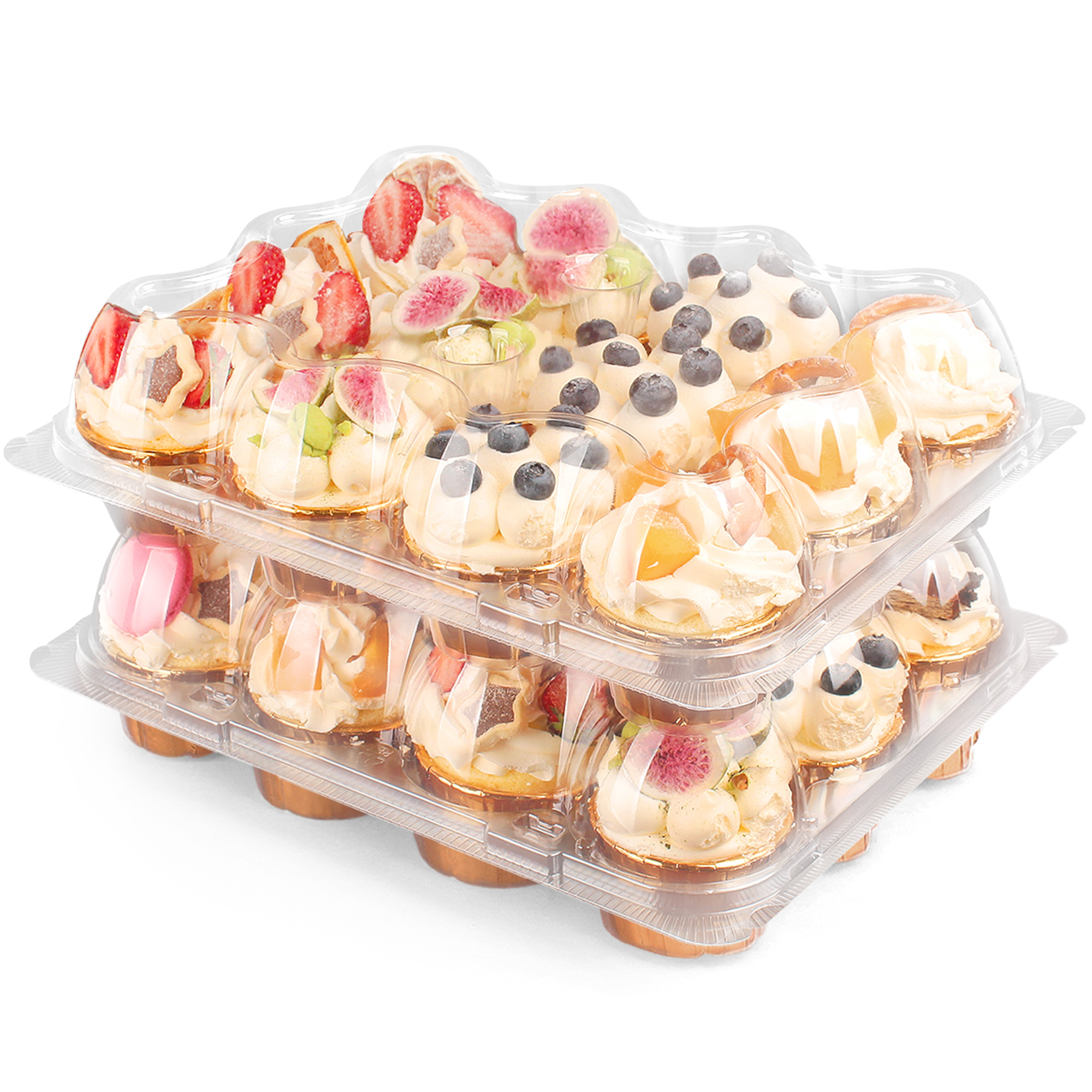 LotFancy Cupcake Carrier Holders, 12 Pack x 12 Sets, Clear Cupcake Containers, High Tall Dome Lid