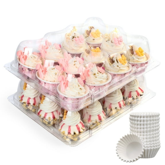 LotFancy Stackable Mini Cupcake Carrier Holders Containers with 488 Mini Cupcake Liner, 12 x 40 Sets