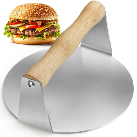LotFancy Burger Press, 6" Stainless Steel Burger Smasher for Griddle, Bbq, Cookouts, Round