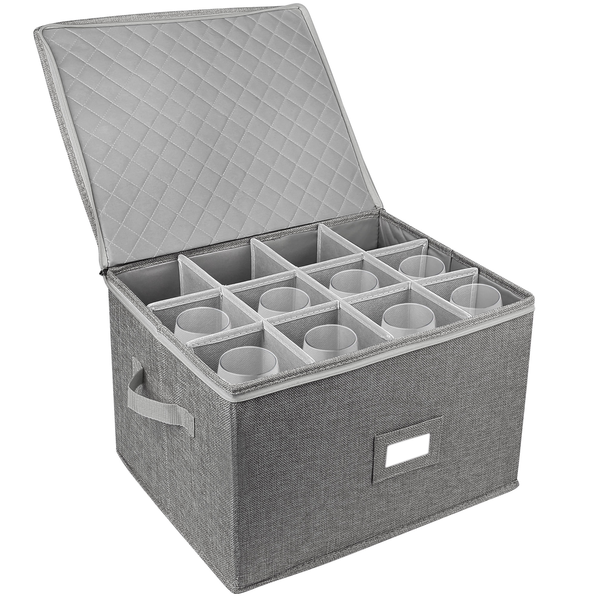 LotFancy Stemware Storage Container Quilted Linen Stackable Wine