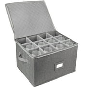 LotFancy Stemware Storage Container, Quilted Linen Stackable Wine Glass Storage Box,Hard Shell,Grey