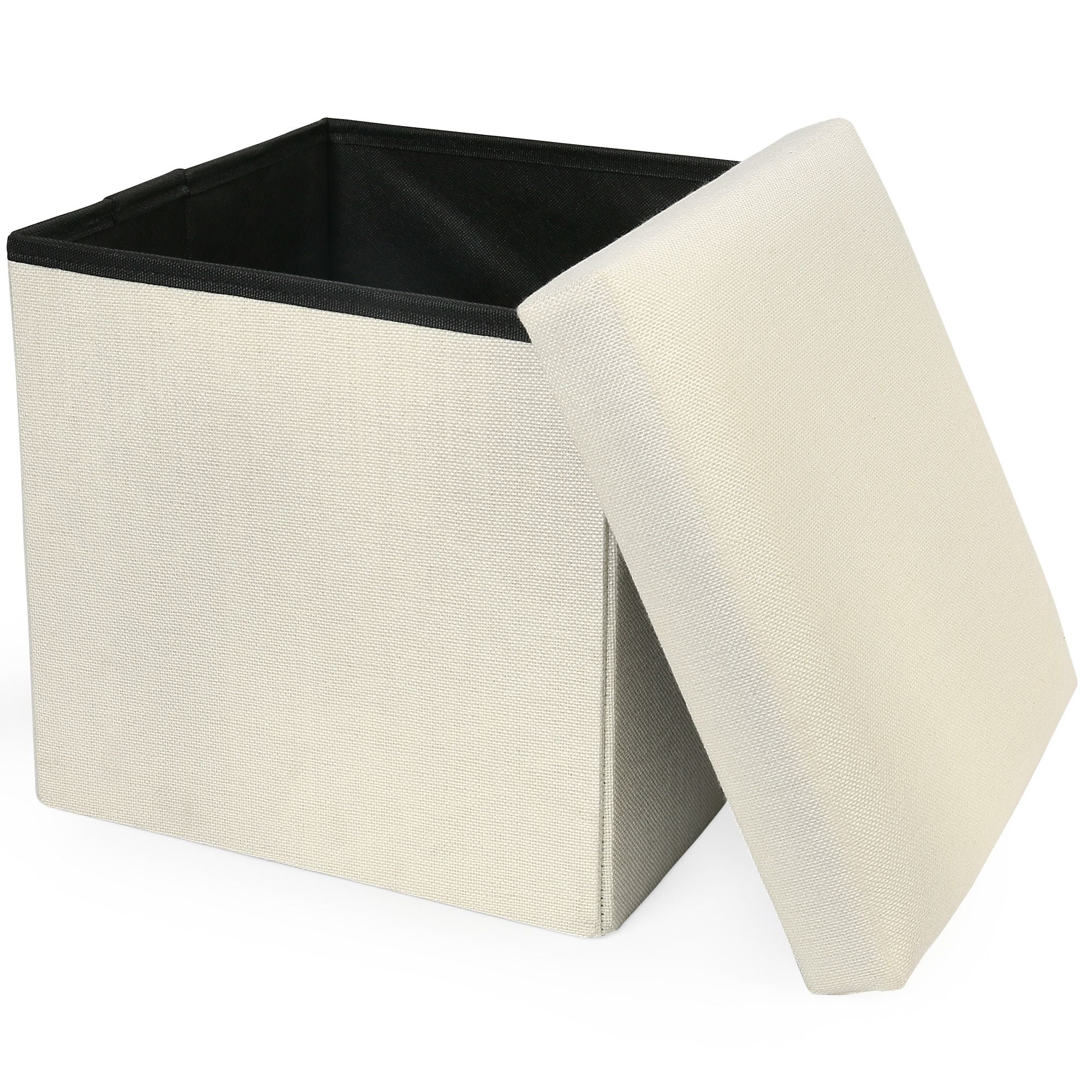 LotFancy Storage Ottoman Cube for Living Room, Collapsible Beige