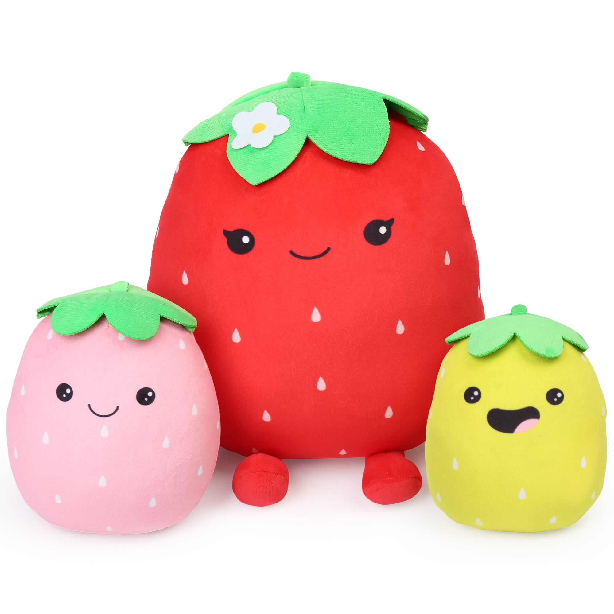 LotFancy Strawberry Plush Pillow, 3 Pack, 12 7 6 Fruit Stuffed Plush Toys,  Home Décor 