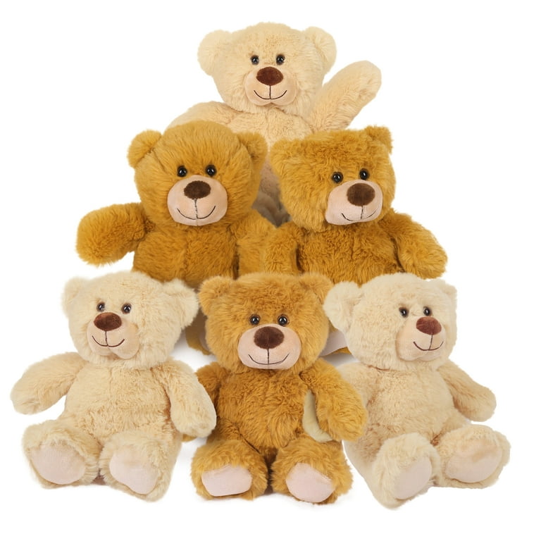LotFancy Teddy Bear Stuffed Animal, 6 Pack 10 in Bulk Bear Plush Toy Gifts  for Kids Baby,Brown, Beige 