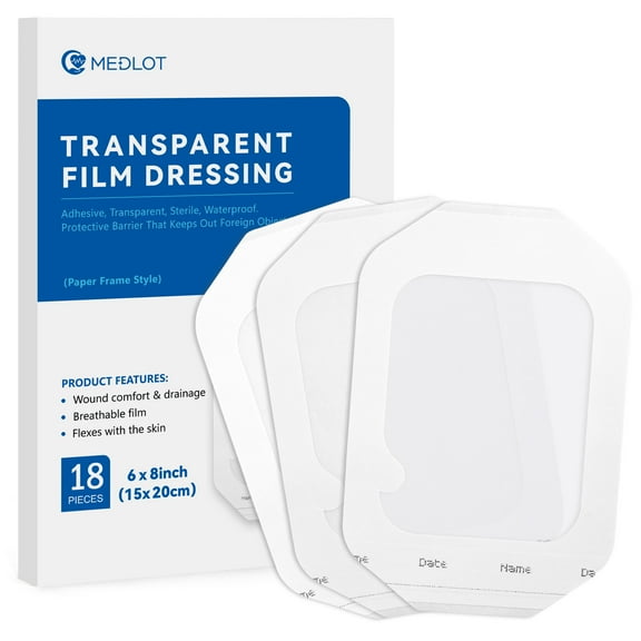 LotFancy Transparent Film Dressing, 6x8 inch, 18PCS, Waterproof Wound Adhesive Bandage Tape