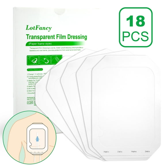 LotFancy Transparent Film Dressing 6x8 inch, 18Pcs, Sterile
