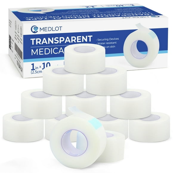 LotFancy Transparent Medical Tape, 12 Rolls 1 in x 10 Yards PE First Aid Tape