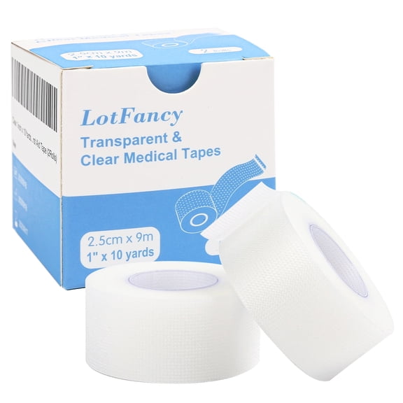 LotFancy Transparent Medical Tape, 2 Rolls 1 in x 10 Yards, Clear Surgical Tape