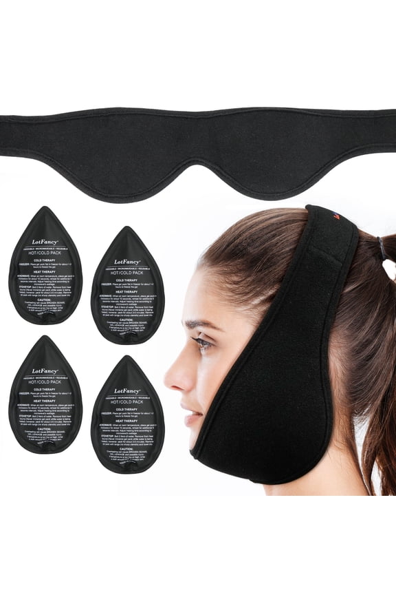 Wisdom Teeth Ice Pack Head Wrap, with 4 Reusable Hot Cold Gel Packs for TMJ, Chin, Oral