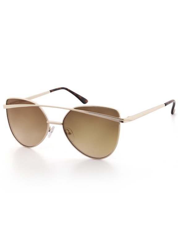 Women's Vintage Cateye Sunglasses with Case, Metal Frame Flat Mirrored Lens UV400