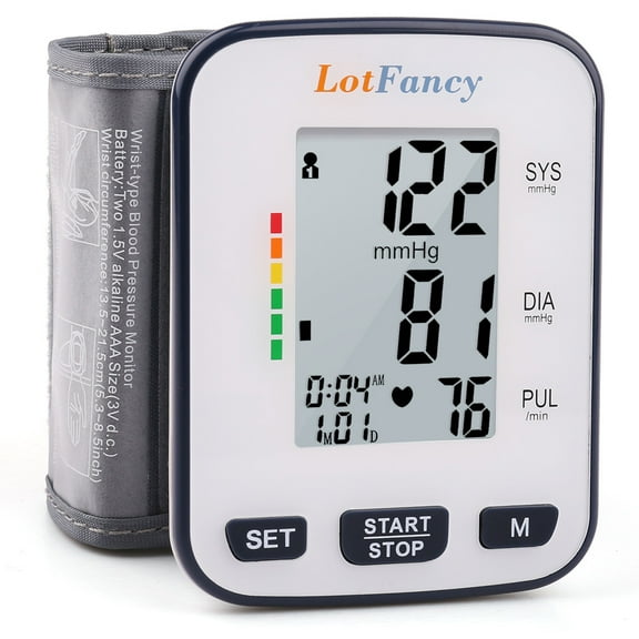 LotFancy Wrist Blood Pressure Monitor, Automatic Digital BP Machine with Case for Home Travel Use, Adjustable Wrist Cuff 5.3”-8.5”, 120 Memory for 2 Users