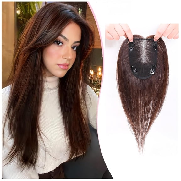 Lotfon Real Human Hair Toppers for Women with Thinning Hair Hair Loss Cover Gray Hair (Near Black)