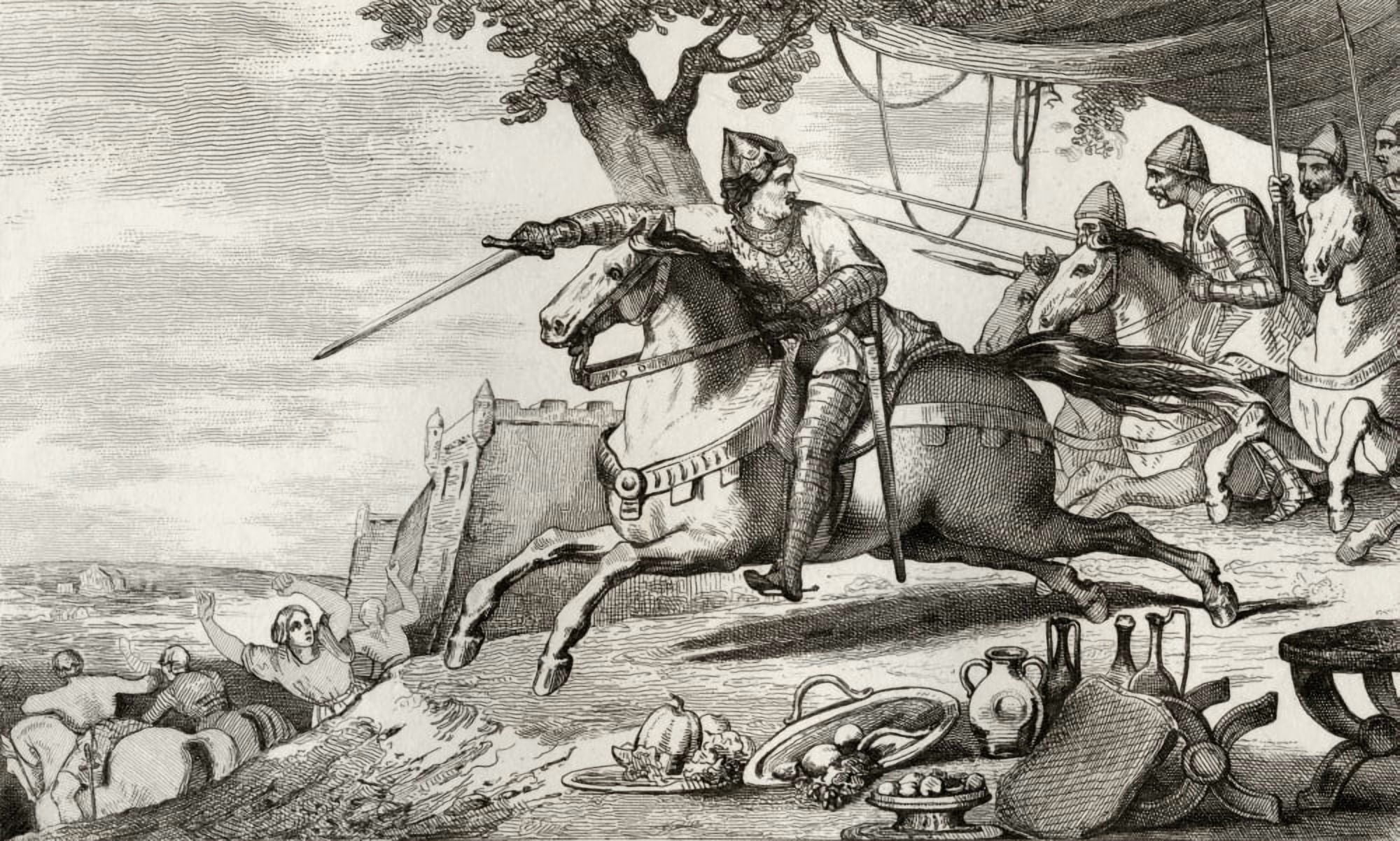 Lothair 941 To 986 Leads His Army Into Battle From Histoire De France By Colart Published Circa 1840 Canvas Art - Ken Welsh Design Pics (19 x 11)