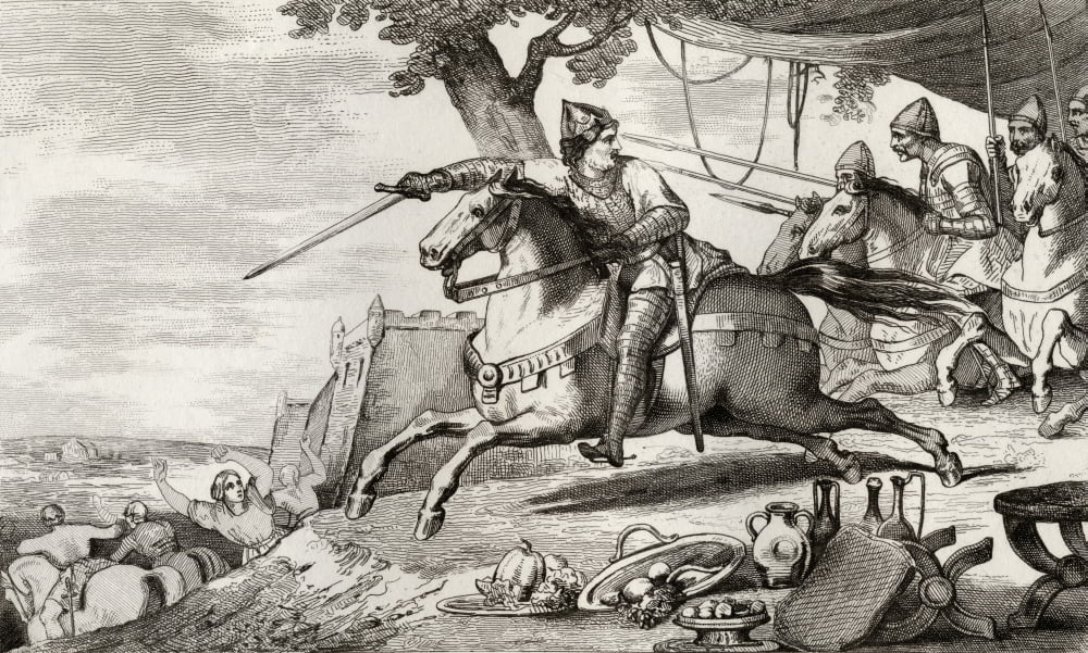 Lothair 941 To 986 Leads His Army Into Battle From Histoire De France By Colart Published Circa 1840 Canvas Art - Ken Welsh Design Pics (38 x 22)