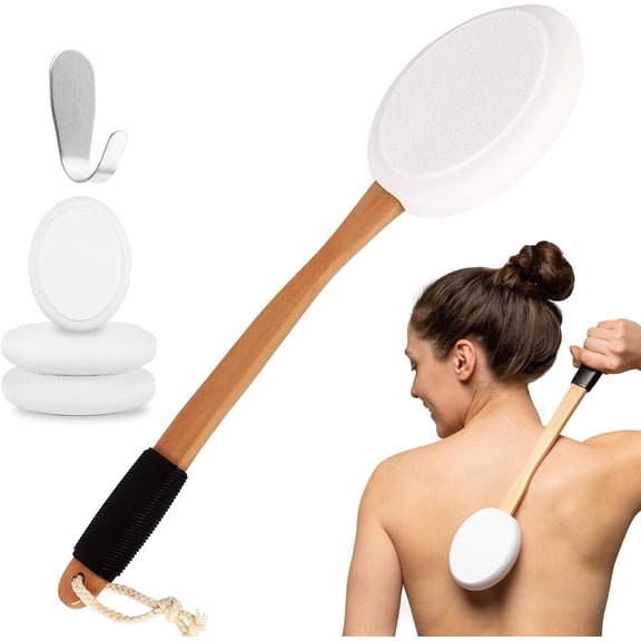 Lotion Applicator for Back with 3 Replaceable Pads,Long Handle Back Scrubber Pad for Easy Self Application of Shower Body Wash,Skin Cream,Sunscreen,Shower Brush for Men and Women
