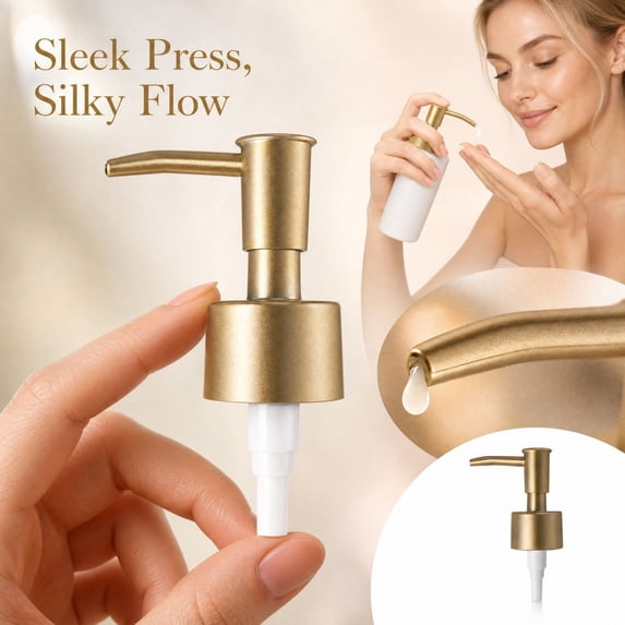 Lotion Dispenser Pump Head, Plastic Matte Universal Caliber Smooth Liquid Output Replacement Press Nozzle for Shampoo Body Wash Bottles Gold