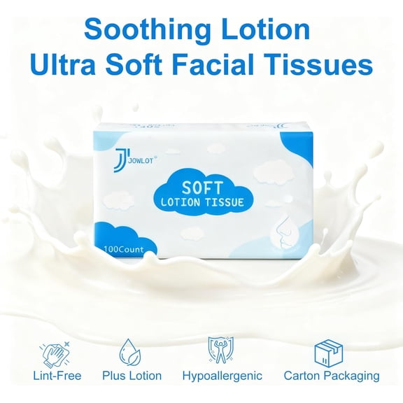 Lotion Facial Tissues - 2400 Sheets, 3-Ply Ultra Soft, Hypoallergenic, Travel Size, White-24 Packs