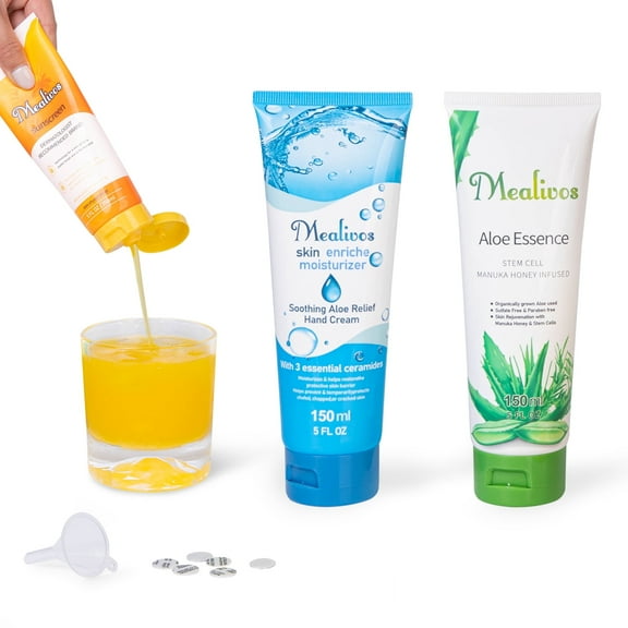 MyMealivos Lotion Flasks 3 pack 15 oz Total Hidden Flasks for Liquor for Women with Funnel & Safety Stickers for Concert Sports Events