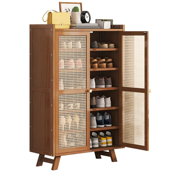 Lotpreco 7 Tiers Wooden Shoe Cabinet with Doors Shoe Rack Organizer for Entryway Closet