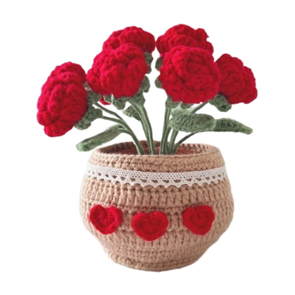 Lotpreco Diy Flower Potted Crochet Kit Cute Plants Hand-knitted Tool for Kid (Red Rose)