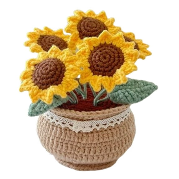 Lotpreco Diy Flower Potted Crochet Kit Cute Plants Hand-knitted Tool for Kid (Sunflower)