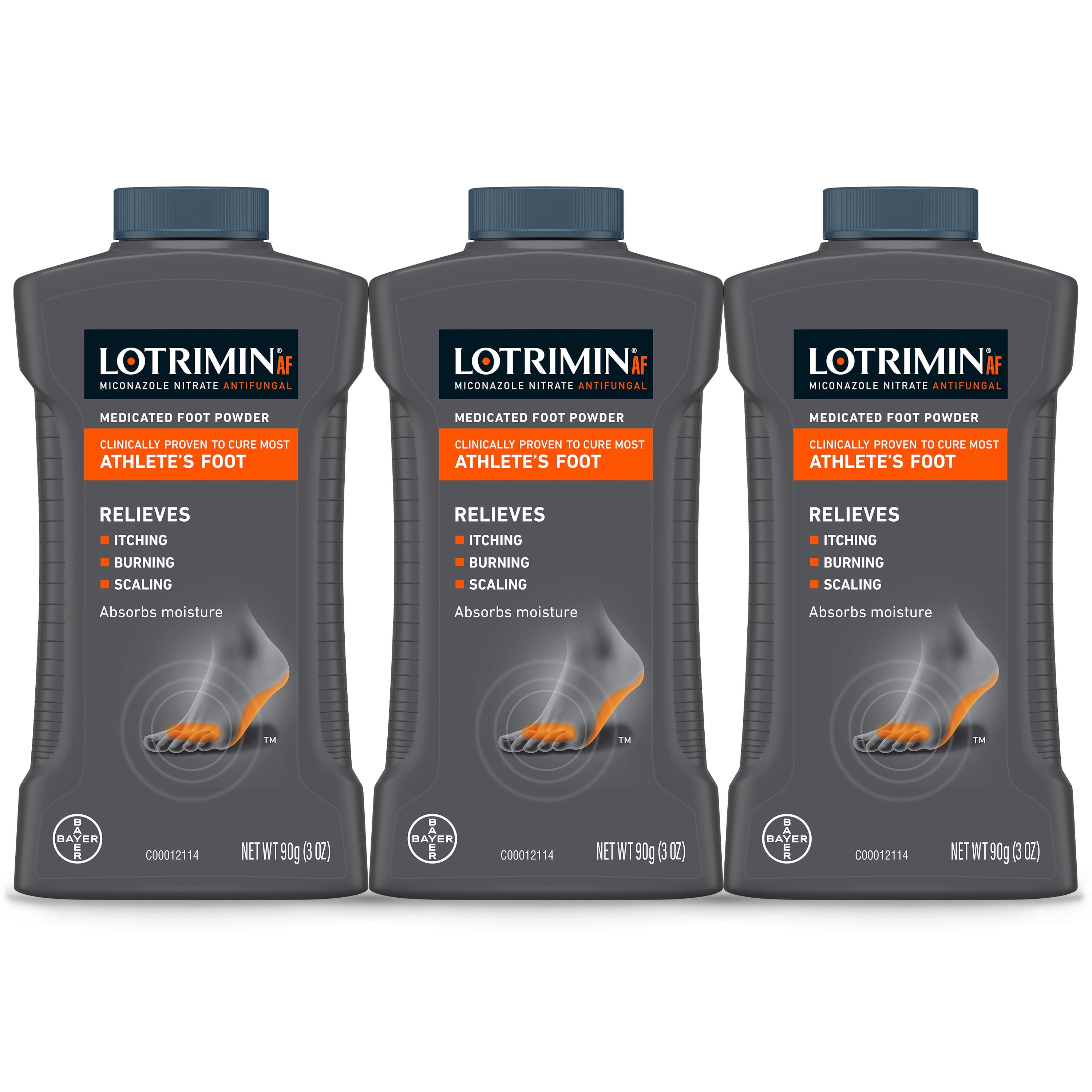 Lotrimin AF Athlete's Foot Antifungal Powder, 3 Ounce Bottle, 3 Pack