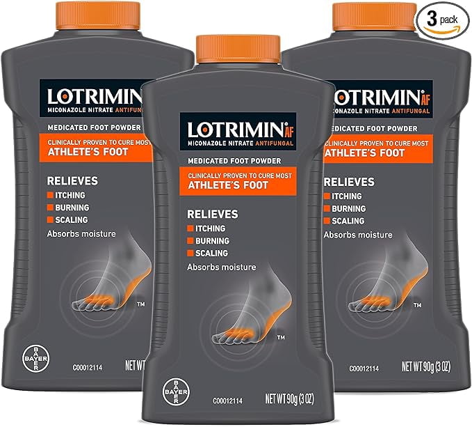 Lotrimin AF Athlete's Foot Antifungal Powder, Miconazole Nitrate 2% Treatment, Clinically Proven Effective Antifungal Treatment of Most AF, Jock Itch and Ringworm, 3 Oz (Pack of 3)