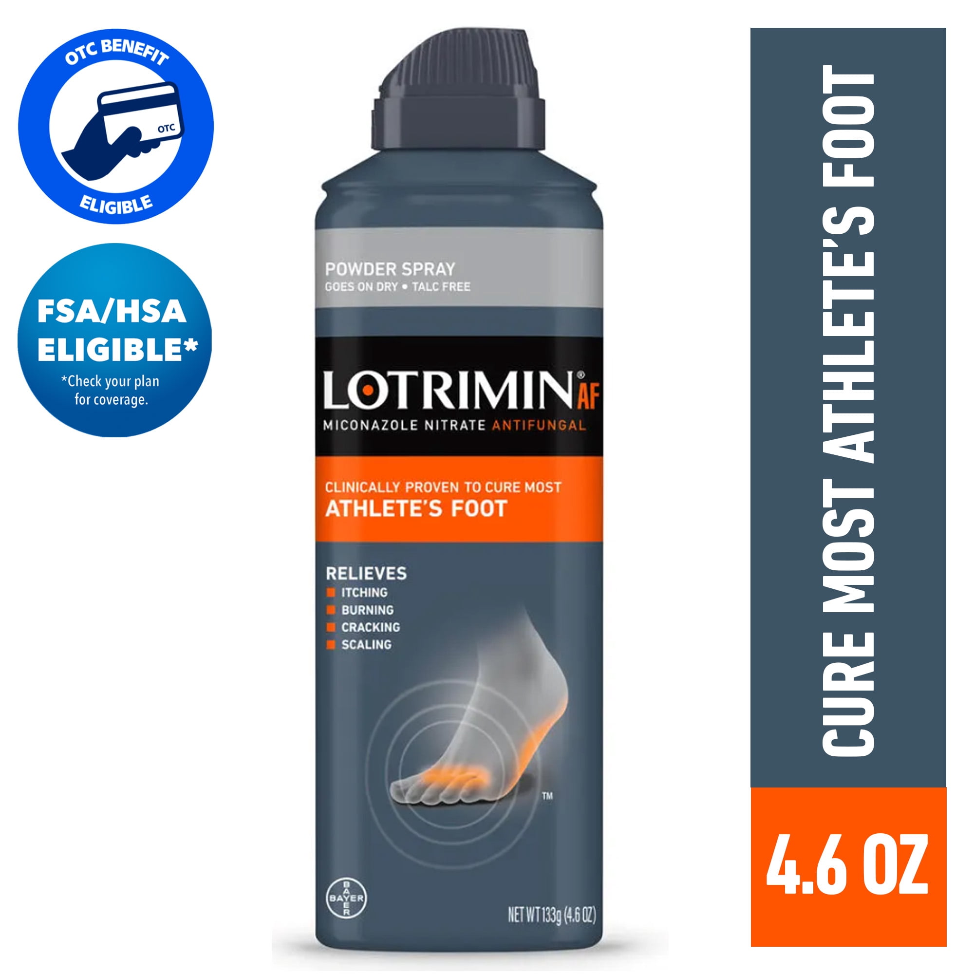 Lotrimin AF Athlete's Foot Powder Spray, Miconazole Nitrate 2%, Clinically Proven Effective Antifungal Treatment of Most AF, Jock Itch and Ringworm, 4.6 Ounces (133 Grams) Spray Can