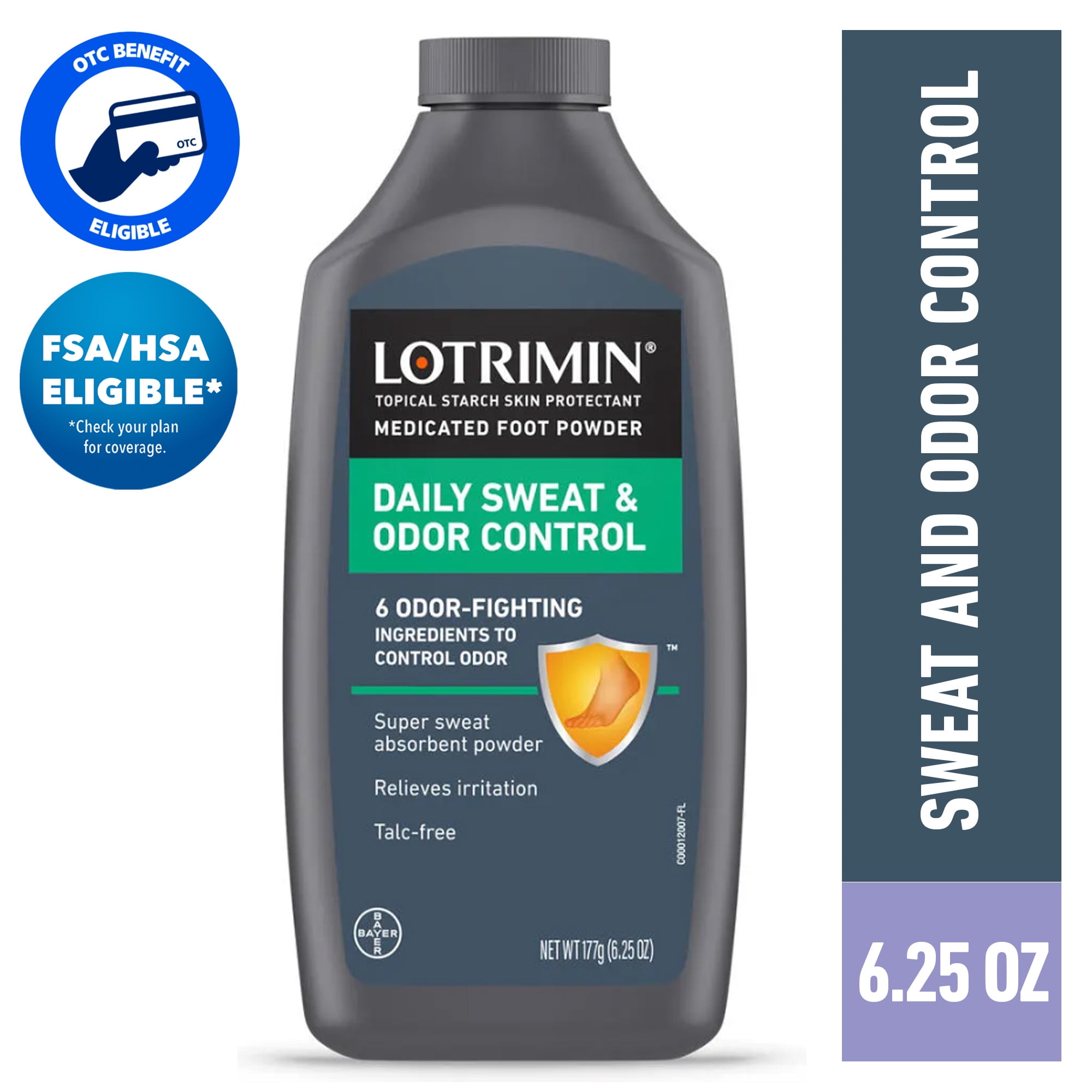 Lotrimin Daily Sweat and Odor Control Medicated Foot Powder, 6.25 oz
