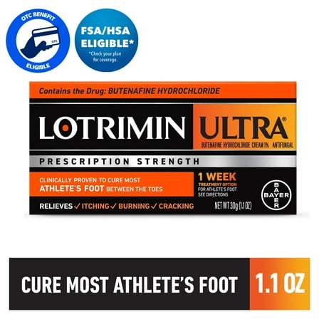 Lotrimin Ultra 1 Week Athlete's Foot Cream, Antifungal Cream, 30G Tube