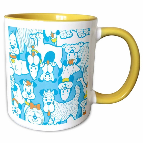 3drose, Lots of Blue Dogs, 11oz Two-tone Yellow Mug