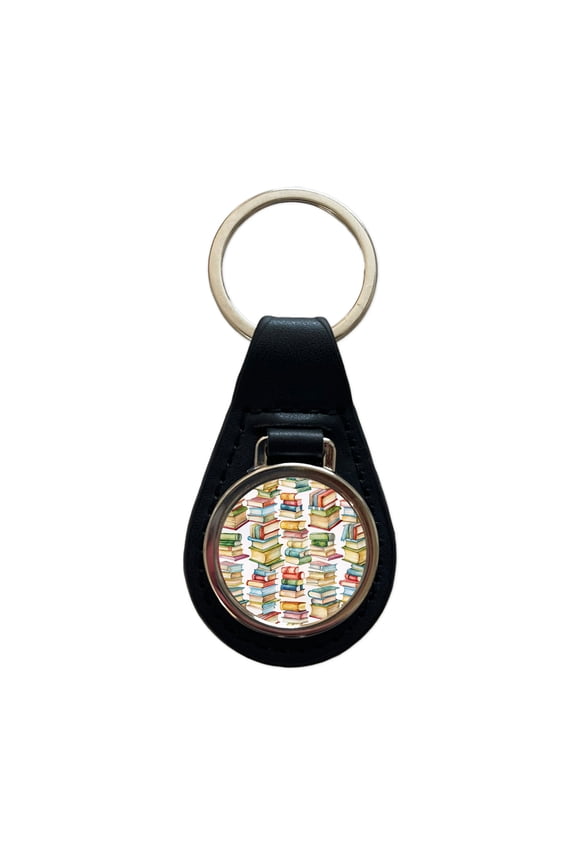 Lots Of Books Library Reading Reader Metal Black Leather Keychain