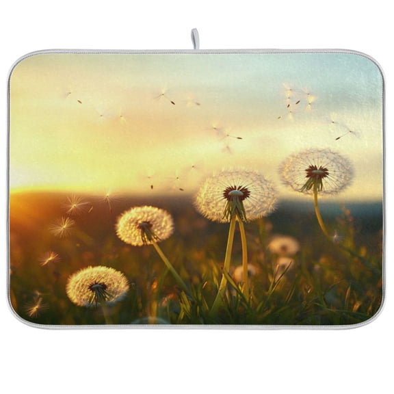 Lots Of Dandelions Dish Drying Mat Kitchen Mats Microfiber Counter Absorbent Dish Pad Drainer Rack
