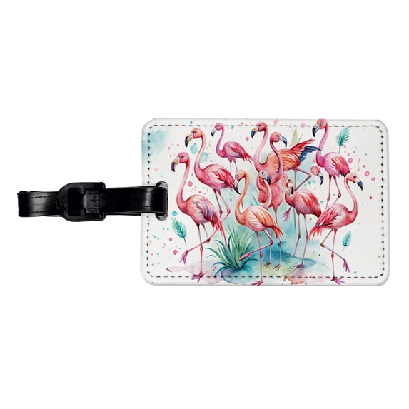 Lots Of Flamingos Watercolor Faux Leather Travel Luggage Tag