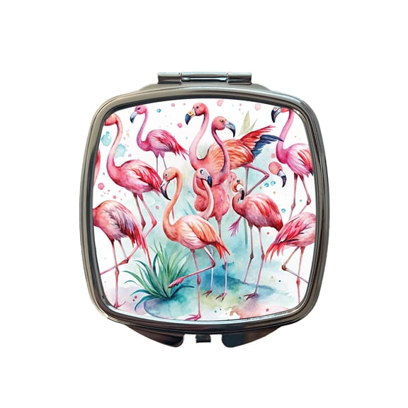 Lots Of Flamingos Watercolor Travel Makeup Handbag Purse Small Pocket Compact Mirror