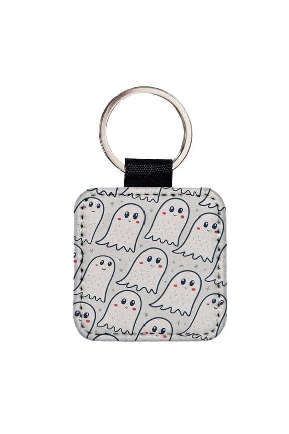 Lots Of Ghosts Halloween Faux Leather Square Keychain