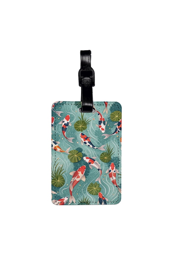 Lots Of Koi Fish Background Faux Leather Travel Luggage Tag