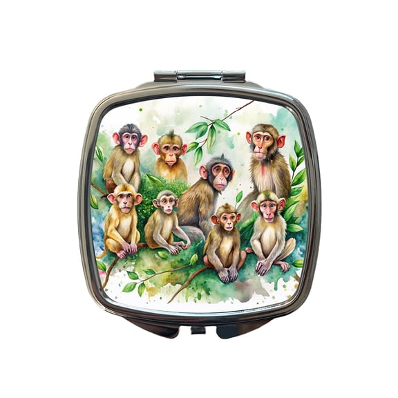 Lots Of Monkeys Watercolor Travel Makeup Handbag Purse Small Pocket Compact Mirror