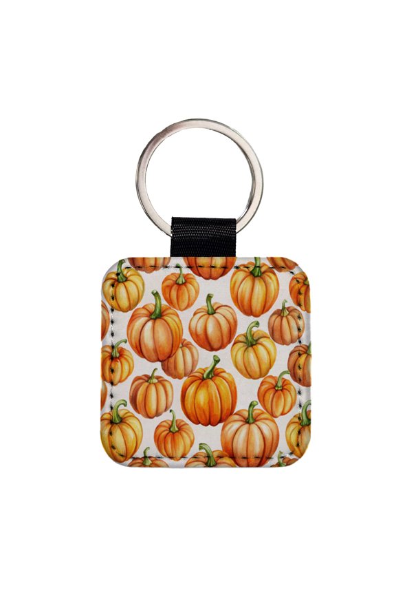 Lots Of Orange Pumpkins Fall Autumn Halloween Faux Leather Square Keychain
