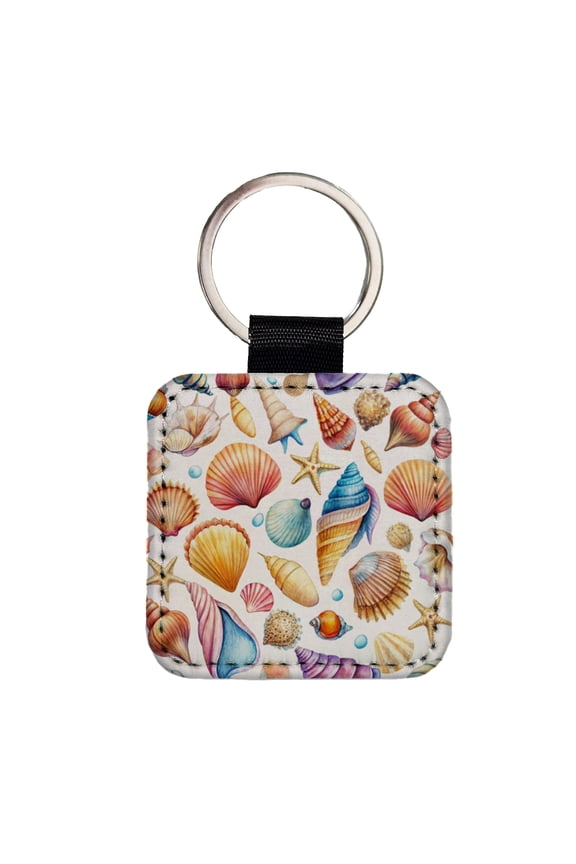 Lots Of Shells Beach Ocean Faux Leather Square Keychain