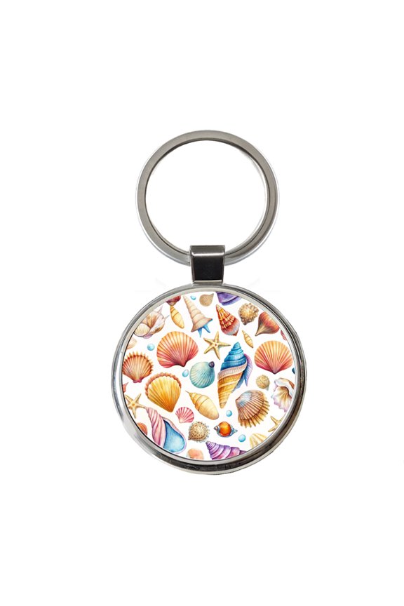 Lots Of Shells Beach Ocean Metal Round Keychain